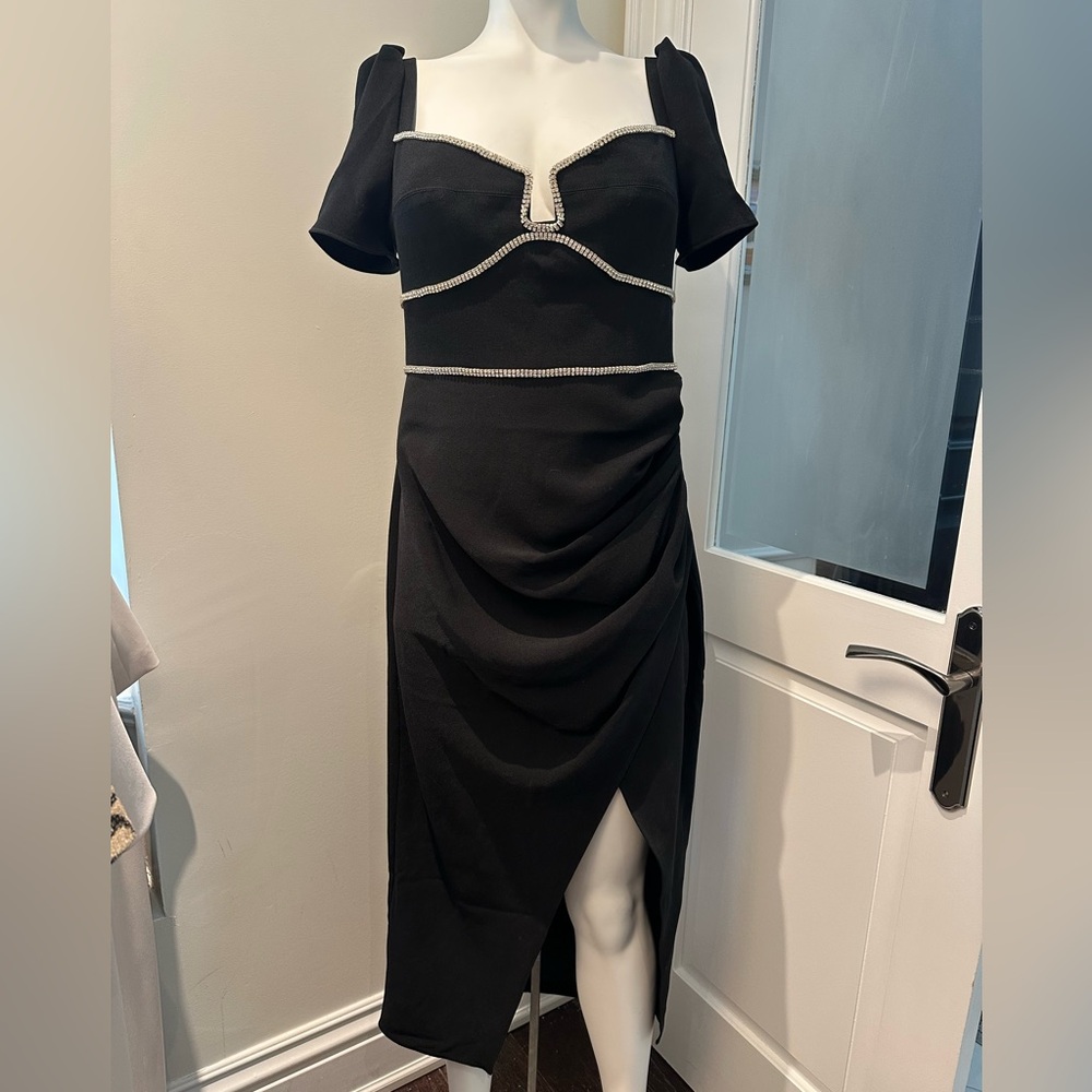 Self-Portrait Black Ruched Asymmetrical Cocktail Dress